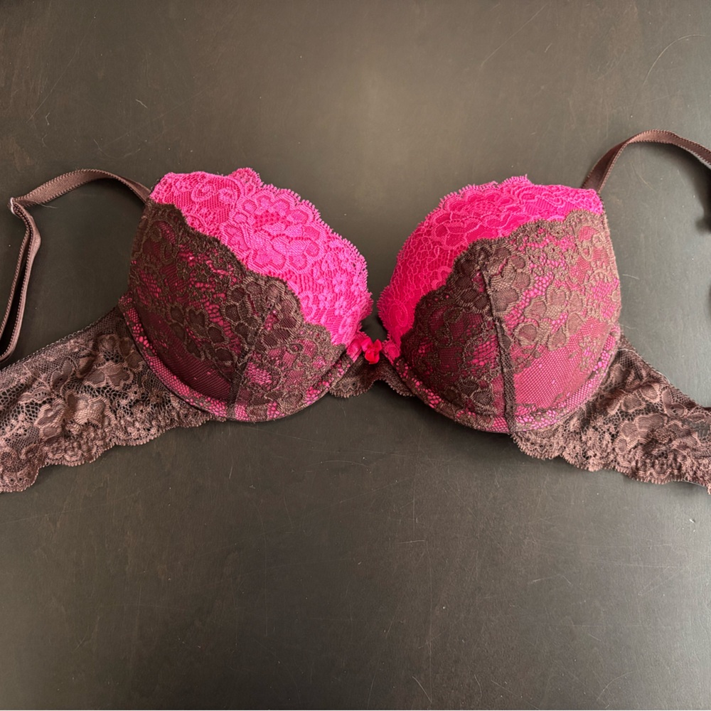 Lace Underwire Bra in Pink and Brown